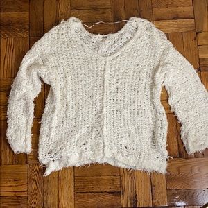 Free People white  distressed sweater